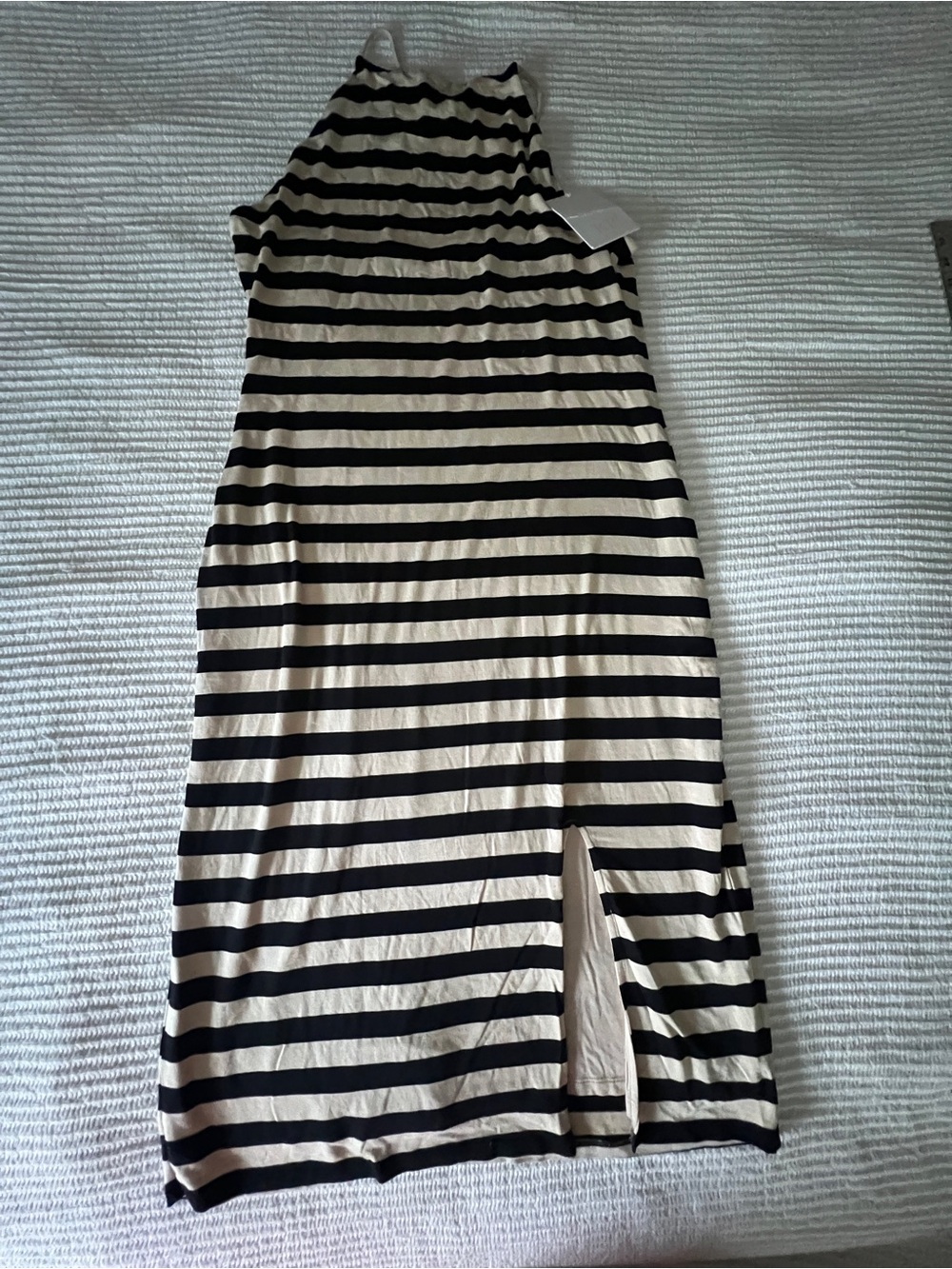 Slit front Sleeveless Black and Cream Striped Midi Dress Size XL NWT